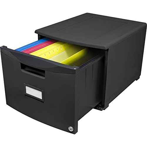 Storex Plastic 1-Drawer Mobile File Cabinet, Letter/Legal, Black (61265A01C)