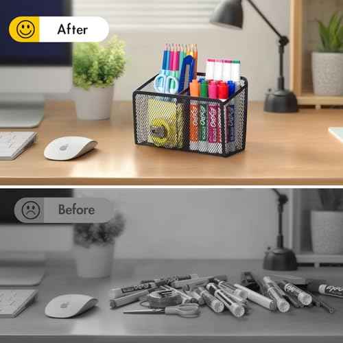 BEYGORM Magnetic Dry Erase Marker Holder for Whiteboard, Mesh Pen & Pencil Holder for Refrigerator, Strong Magnetic Basket for School Locker, Office & Classroom Organizer (Black, 1-Pack)