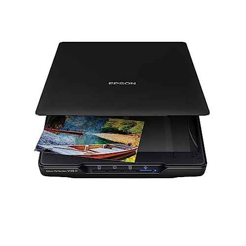 Epson - Perfection V39 II - Color Photo and Document Flatbed Scanner - 4800 dpi Optical Resolution - High-Rise, Removable Lid - Scan to Cloud - USB Power - Image Scanning - Black