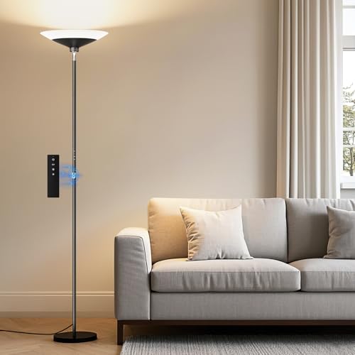 SIBRILLE Black 72-Inch LED Torchiere Floor Lamp with Remote & Dimmable Brightness