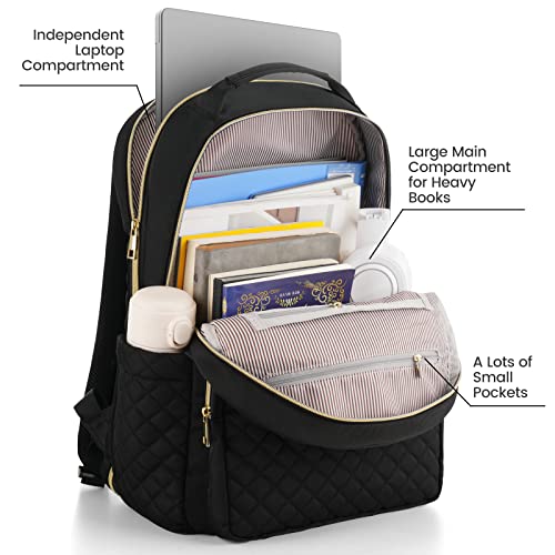 Laptop Backpack Women,Teenagers Girl Middle High School Bag,Bookbags College Students for Gym Camping,Back Packs Work Travel TSA Friendly,Mochila Mujer,Black