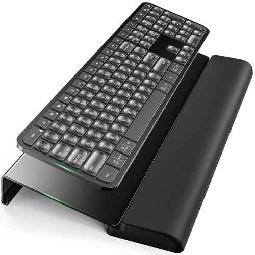 Compact Keyboard Stand w/Silicone Wrist Rest & 3-Level Height Adjustment, Klearlook Acrylic 16.85 x 5.5 inches Space-Saving Computer Keyboard Riser w/Storage Slot for Comfortable Typing - Black