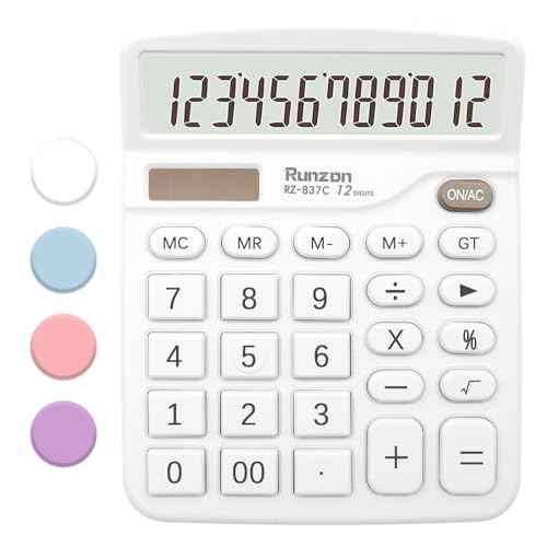 Basic Office Desktop Calculator - 12 Digit, Large LCD Display, Sensitive Buttons for White Office Supplies and School Supplies
