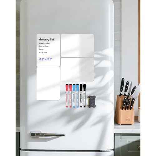Magnetic Whiteboard for Fridge A5 (8.3¡ȡ¿5.8¡È) ? 4?Pack, White, with 6 Markers & Eraser