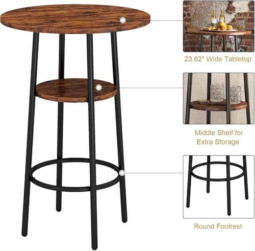 ILCQU Brown 3-Piece Dining Table Set for 2 – Small Round Pub Table with Storage & PU Upholstered Stools