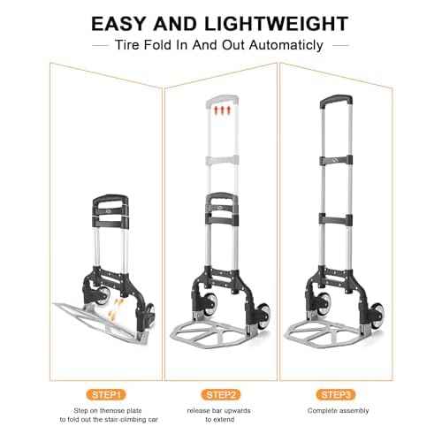 Folding Hand Truck, Dolly Cart with Wheels Foldable, Lightweight Aluminum Luggage Cart Portable Collapsible Trolly for Utility Cart, Hand Trucks for Moving Travel Shopping Airport Office