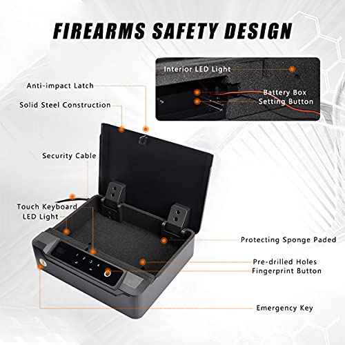 Gun Safe for Handgun, Sensitive Quick-Access Fingerprint Biometric Gun Safe for Pistols, Visible LCD Monitor Gun Locks Box for 2 Guns, Anti-theft Design Sturdy Heavy Steel Construction