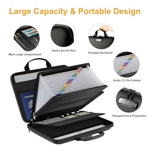 Fireproof Document Box with Lock, Portable Hard-Shell Case Fireproof File Box for Documents, Waterproof Document Box File Organizer for Important Documents/Certificates/Laptop/for Home or Travel