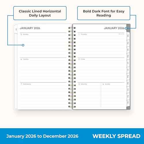 Blue Sky 2026 Weekly and Monthly Planner Calendar, January 2026 - December 2026, 5" x 8", Flexible Frosted Cover, Laminated Tabs, Durable Twin Wire Binding, Sophie