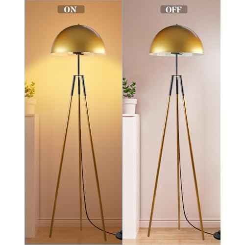 Lightdot 67IN LED Tripod Floor Lamp, Mid Century Standing Lamps, Industrial Floor Lamp for Living Room, Bedroom, Study Room and Office, Arc Shade with E26 Base-Gold