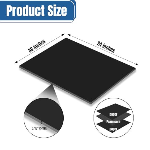 3 Pack Black Foam Board 24x36 3/16 Thick Foam Core Board for Projects Black Poster Board for Painting Displaying and Craft Projects