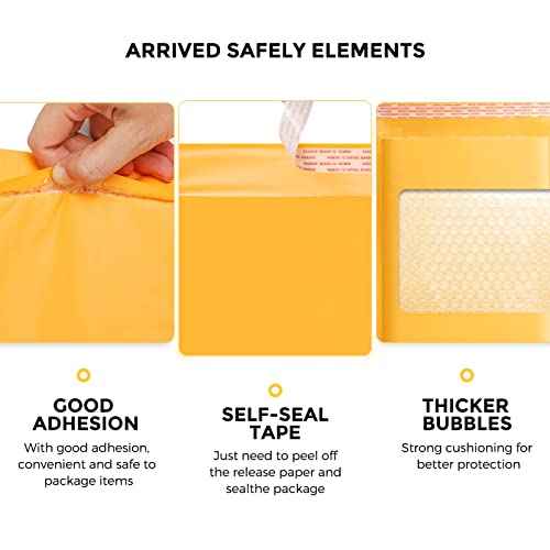 Fuxury Kraft Bubble Mailer 4x8¡± 50Pack Strong Adhesion Padded Envelopes Thick Bubble Envelopes Usable Size 4x7" Waterproof Cushioned Bubble Mailers Packaging for Small Business #000 Yellow