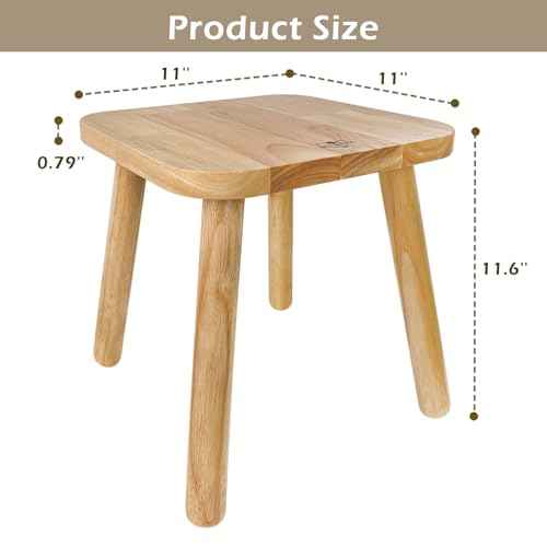 BEE&OAK 11 Inch Wooden Step Stools for Adults, Solid Rubber Wood Non-Slip Step Foot Stool, Heavy Duty 300 lbs One Step Stool for Bedroom, Bathroom, Kitchen,Outdoor (Natural)