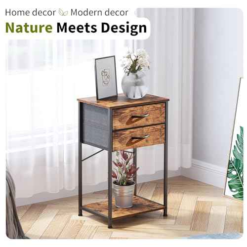 Small Printer Stand for Home Office,End Table with Fabric Drawer, Nightstand for Bedroom & Living Room, Small Sofa Side Table with Storage, Accent Table with Storage