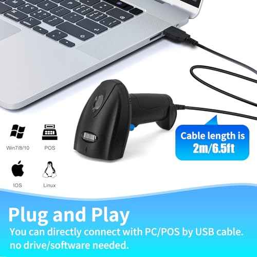 Barcode Scanner USB 1D Wired CCD Barcode Reader Supports Screen Scan Bar Code Scanners for Store, Supermarket, Warehouse-U1