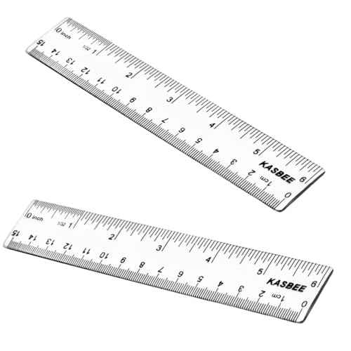 Plastic Rulers, 6 Inch Ruler, Clear Measuring Tool for Student School Office, Inches and Centimeters, Pack of 2