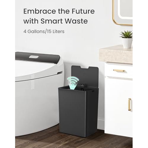 Cesun 4 Gallon Bathroom Trash Can with Lid, Small Automatic Trash Can, Touchless Motion Sensor Garbage Can, Black Plastic Waste Basket for Bathroom, Bedroom, Toilet, Office, Rv