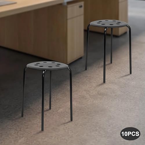 GSHIOIO 10 Pack 17-Inch Stacking Stools – Black Backless Plastic–Steel Frame for School, Office, Home
