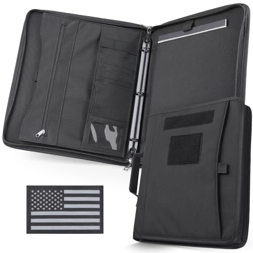LIVANS Tactical Notebook Portfolio Padfolio Ring Binder with Zipper, Army Military Notebook Planner Contains 25 Sheets A4 Letter Paper and Detachable 3-Ring, Multi-Storage Handle Bag for Out-Work