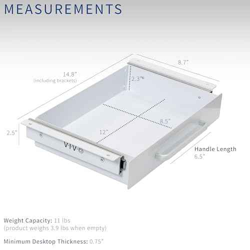 VIVO 13 inch Under Desk Slide Out Storage Organizer, Pull Handle Drawer, White, DESK-DR1H-W