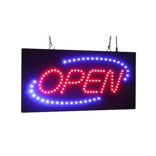 Open Sign with blue oval, 19"x10", 48x24cm, TOPKING, LED, Neon, Florescent, Signage, Signboard, Display, Billboard, Screen, Grand Opening, Gift