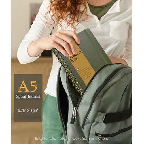Lined Spiral Journal Notebook, A5 Hardcover Spiral Journals for Women Men, 150 Numbered Pages Spiral Bound Notebook, 100 GSM College Ruled Notebooks for Work, Note Taking 5.75" x 8.38", Olive Green