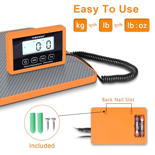 THINKSCALE Shipping Scale, 10g Precision Postal Scale - 440lb Capacity, Lightweight Postage Scale for Packages, Luggage, Mail, Ecommerce, Warehouse & Home, Battery & AC Adapter Included