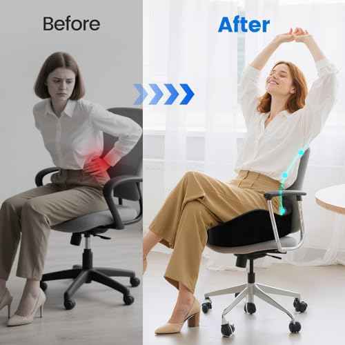 Seat Cushion with Carry Handle, Memory Foam for Tailbone/Sciatica Easing, Chair Cushions for Cars, Desks, Office Chair Cushion with Non-Slip Design, Ideal for Post-Surgery Recovery (Black)