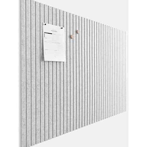 Large Cork Board for Office Black Felt Board Alternative - Slat Wall Paneling, Felt bulletin board tiles for office wall decor, Push pin board Wall organizer for office -12-Pack (Marble White)