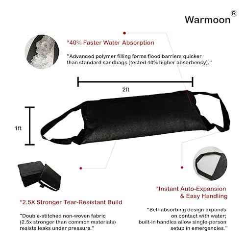 1FT*2FT Warmoon Self-Absorbing Flood Bags with Handles for US Homes - Ideal Barriers for Doorways, Garages & Basements (1ft*2ft (Pack of 6))