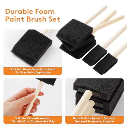 240 Pcs Foam Paint Brushes, 1 Inch Foam Brush for Painting, Bulk Sponge Brushes with Wood Handles, Foam Art Paintbrushes Set for Staining, Varnishing, Finishing, Touchup and DIY Craft Projects