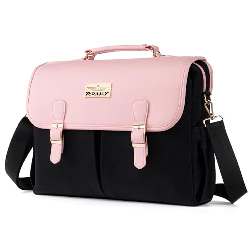 Laptop Tote Bag for Women ? 15.6" Canvas Work Bag with 17 Pockets | Black & Beige | Stylish, Durable & Lightweight