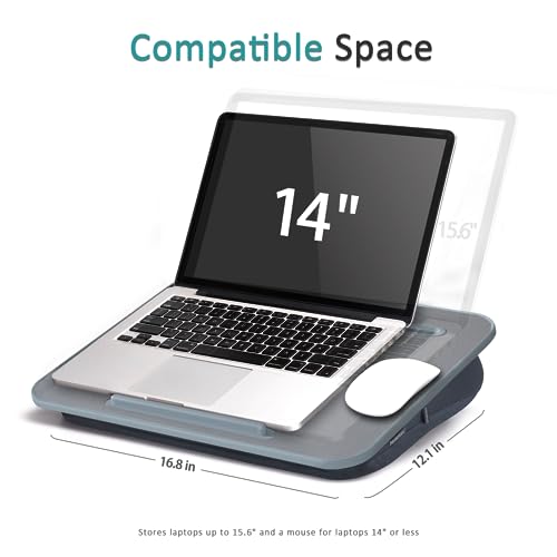 ISTUDYNITURE Portable Lap Desk with Cushion, Fits up to 15.6 inch Laptop, Laptop Stand with Device Ledge and Phone Holder, for Home Office (Grey, Small)