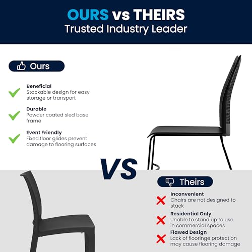 Emma + Oliver Black Sled Base Stack Chair - Multipurpose Plastic Guest Chair