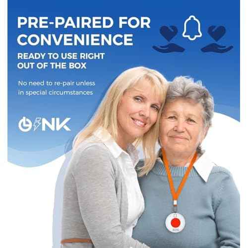 Caregiver Pager Wireless Call Button Elderly Emergency Alert System 600+ Feet for Home/Elderly/Patient/Disabled(2 Portable Receiver+2 Waterproof Transmitter)