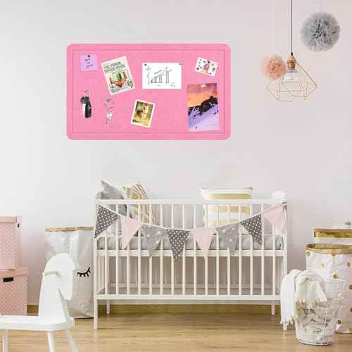 Vuzvuv Pink 28"x16" Large Cork Board with 50 Push Pins & Sticky Notes, Self-Adhesive Bulletin Board for Wall, Felt Pin Vision Board for Paste Notes,Schedules Offices Home