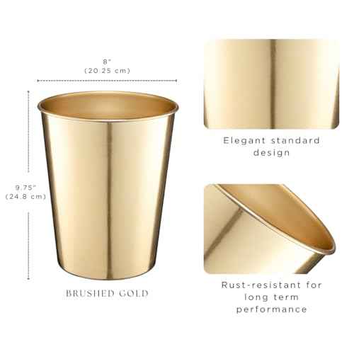 Monarch Abode Brushed Gold Handcrafted Metal Wastebasket for Home Office Bedroom, Decorative Waste Basket, Modern Bathroom Garbage Can, Durable & Decorative Trash Bin, Brushed Gold Bathroom Trash Can