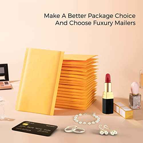 Fuxury Kraft Bubble Mailer 4x8¡± 50Pack Strong Adhesion Padded Envelopes Thick Bubble Envelopes Usable Size 4x7" Waterproof Cushioned Bubble Mailers Packaging for Small Business #000 Yellow