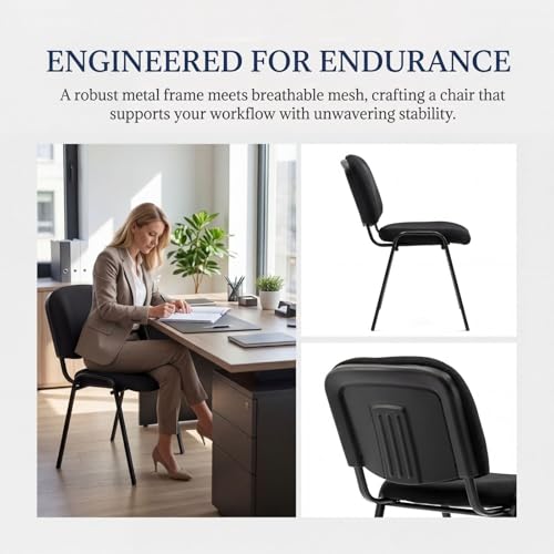 DM Furniture Stackable Office Guest Chairs – Black Mesh, Set of 5, Armless, Padded Back & Seat