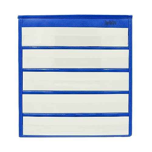 Blue Tabletop Desktop Pocket Chart with Bonus 20X Dry Erase Cards. Double Sided and Self-Standing (13¡± X 12¡±)