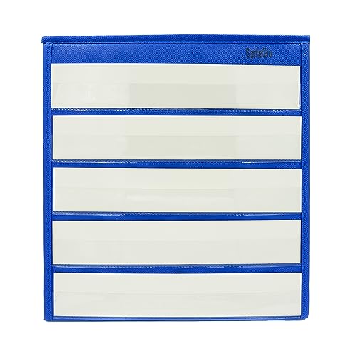 Blue Desktop Pocket Chart with Bonus 20 Dry Erase Cards - Self-Standing, Double Sided, 13x12 inches - Blank Cards Variation