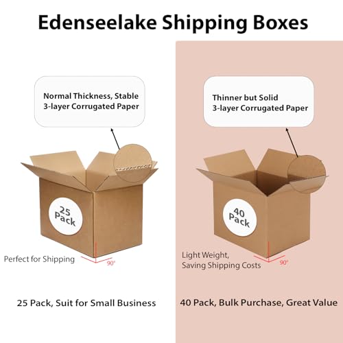 Edenseelake 40 Pack 8x6x6 Inch Corrugated Cardboard Shipping Boxes for Packing & Moving