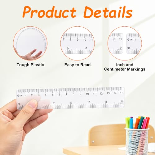 Transparent Plastic Ruler Math Set - 6'' & 12'' with Protractors & Triangle Rulers