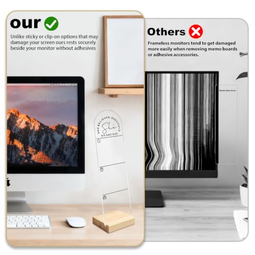 Believed Sticky Note Holder for Monitor - Acrylic Desk Organizer with Wooden Base & 100 Notes