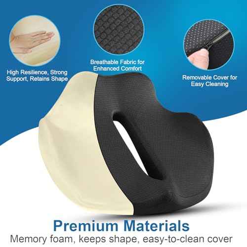PilloVive Memory Foam Seat Cushion for Office Chairs & Car Seat - Ergonomic Office Desk Seat Cushion- Doctor Recommended for Tailbone & Sciatica Pain Relief & Back Support(Black)