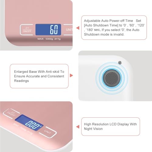 Selegere Pink Digital Shipping Scale 5kg/1g Portable Kitchen & Postal Weighing Tool