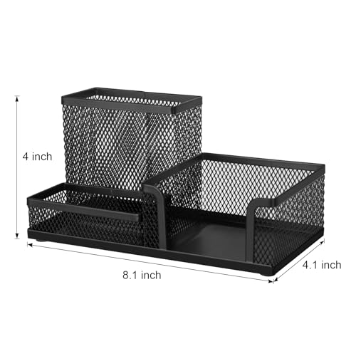 Comix Mesh Pen Pencil Holder Desk Organizer, 3 Compartment Wire Desktop Pen Pencil Cup Caddy Office Supplies Accessories for Home Office School, Black(6 Pack)
