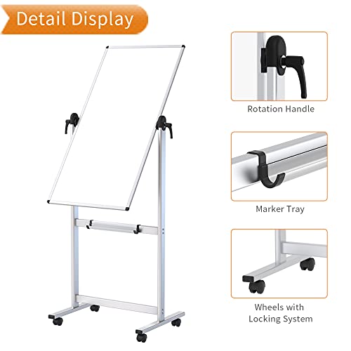 VIZ-PRO Double-Sided Magnetic Mobile Whiteboard 48 x 24 Inches, Portable & Lockable Castors