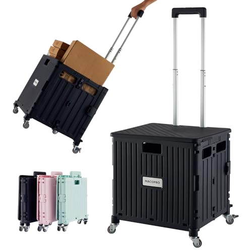Black Folding Utility Cart with Lid – Portable Rolling Handcart for Grocery, Office, Travel