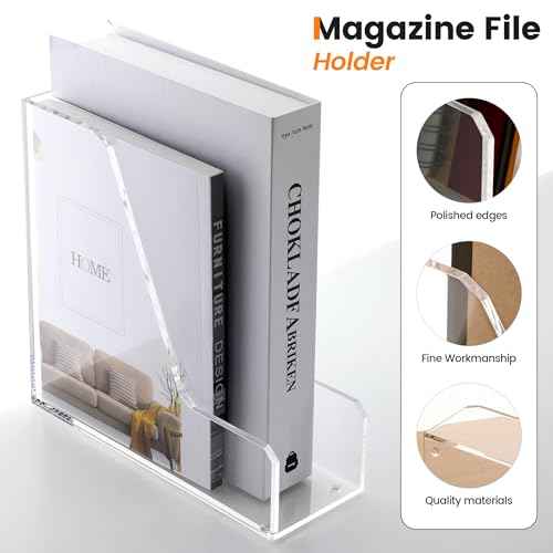 Acrylic Magazine Rack File Holder Desk Organizers and Storage 2-Pack Small Clear Acrylic Vertical Magazine Holder Book Stand for Office Desk